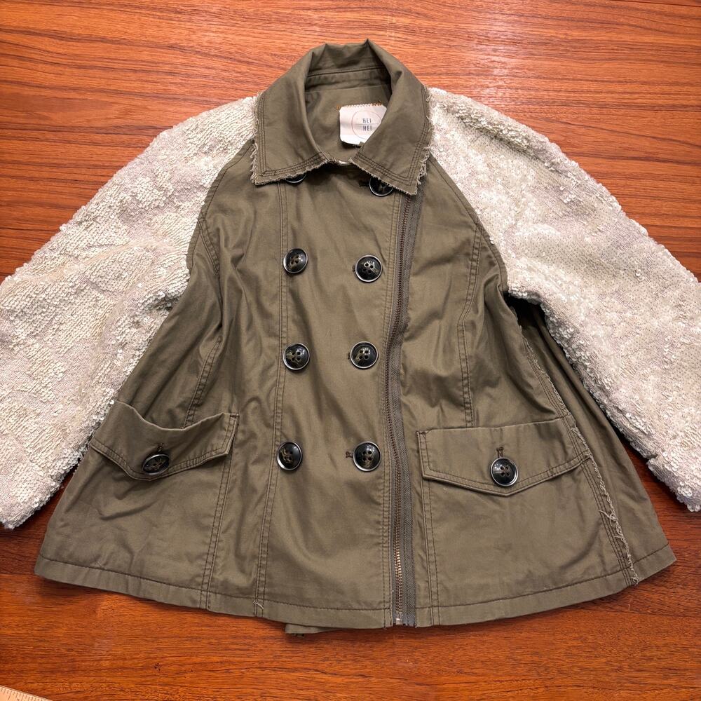 Anthropologie HeiHei green sequin 3/4 sleeve jacket size medium